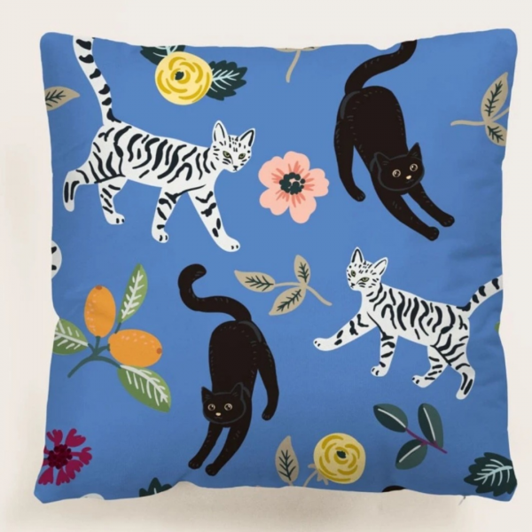 Cat Cushion Cover Blue